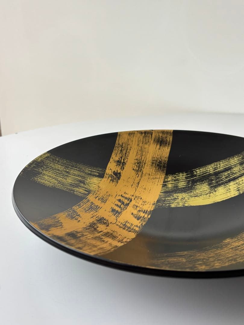 輪島塗漆器⭐︎黒と金のストライプ模様の大皿