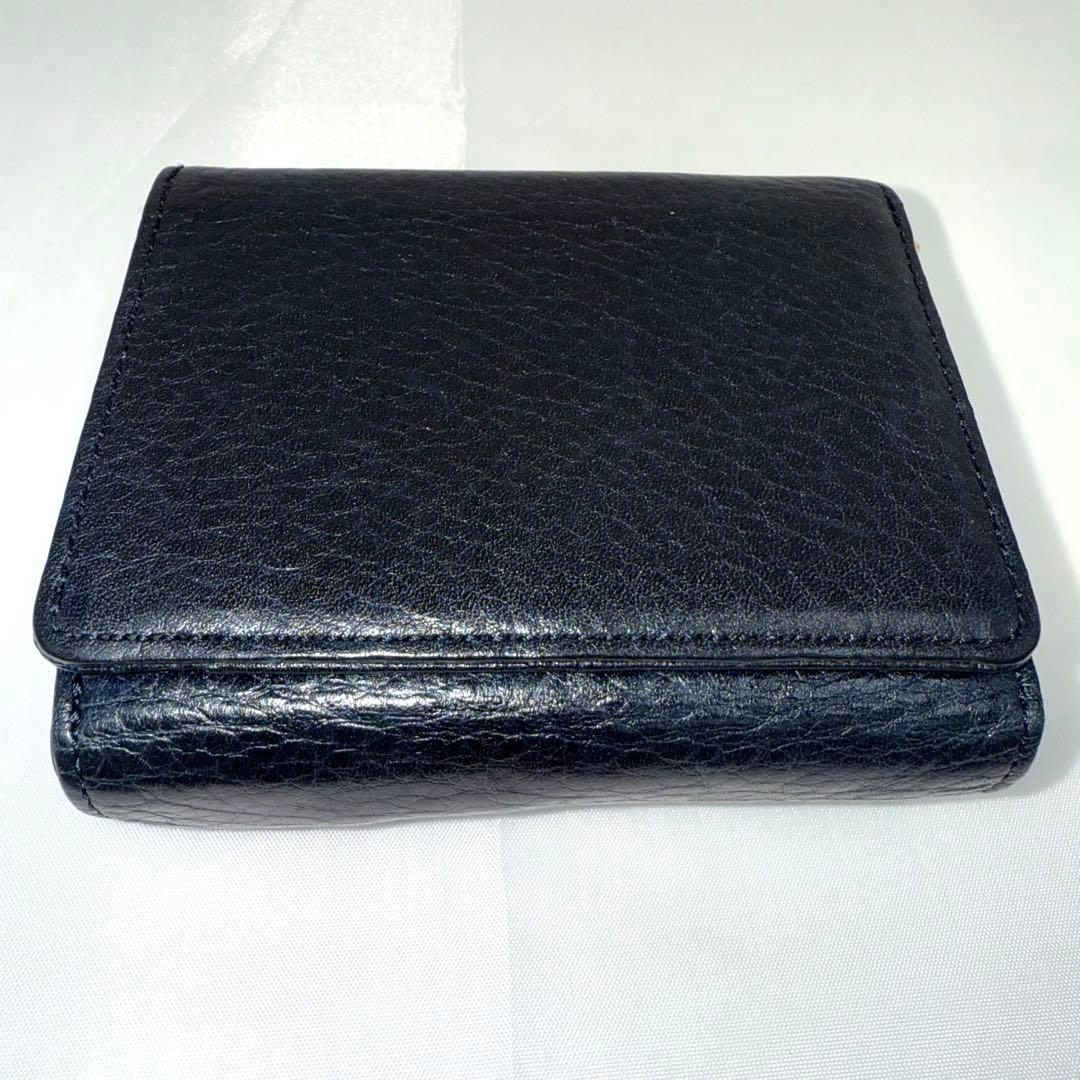 ✨美品✨ATAO アタオ 三つ折り財布 ネイビー レザー 金具ロゴ スモール