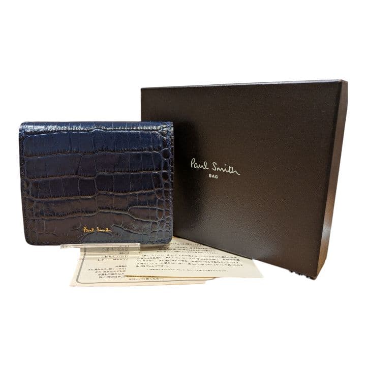 【新品未使用】ポールスミス　二つ折り　クロコ型押し　財布　ネイビー