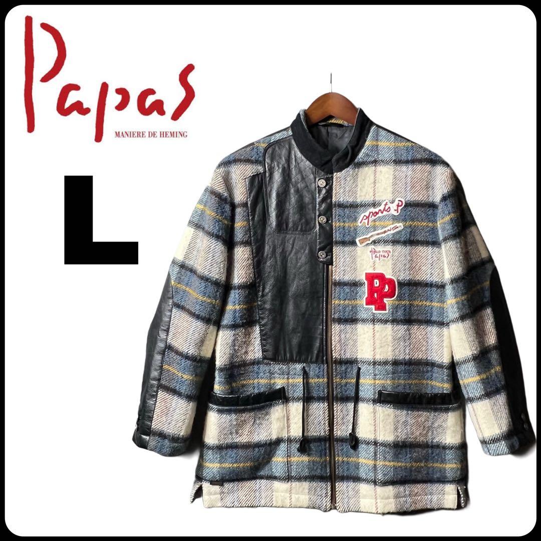 PAPAS パパス　レザー切り替えチェックジャケット　サイズL