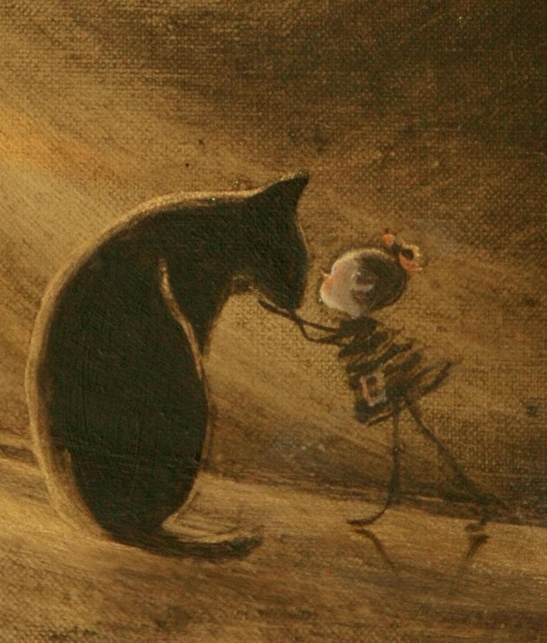 油絵 菅家令子 絵 絵画インテリア額付(黒)F3-072819 祈り子犬猫女の子