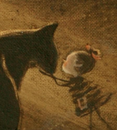 油絵 菅家令子 絵 絵画インテリア額付(黒)F3-072819 祈り子犬猫女の子