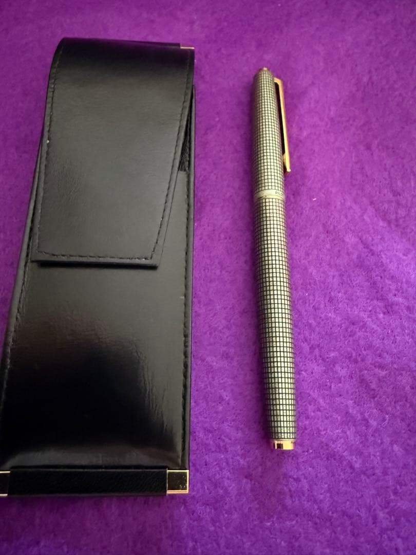 PILOT silver万年筆 メタリック格子模ケース付き