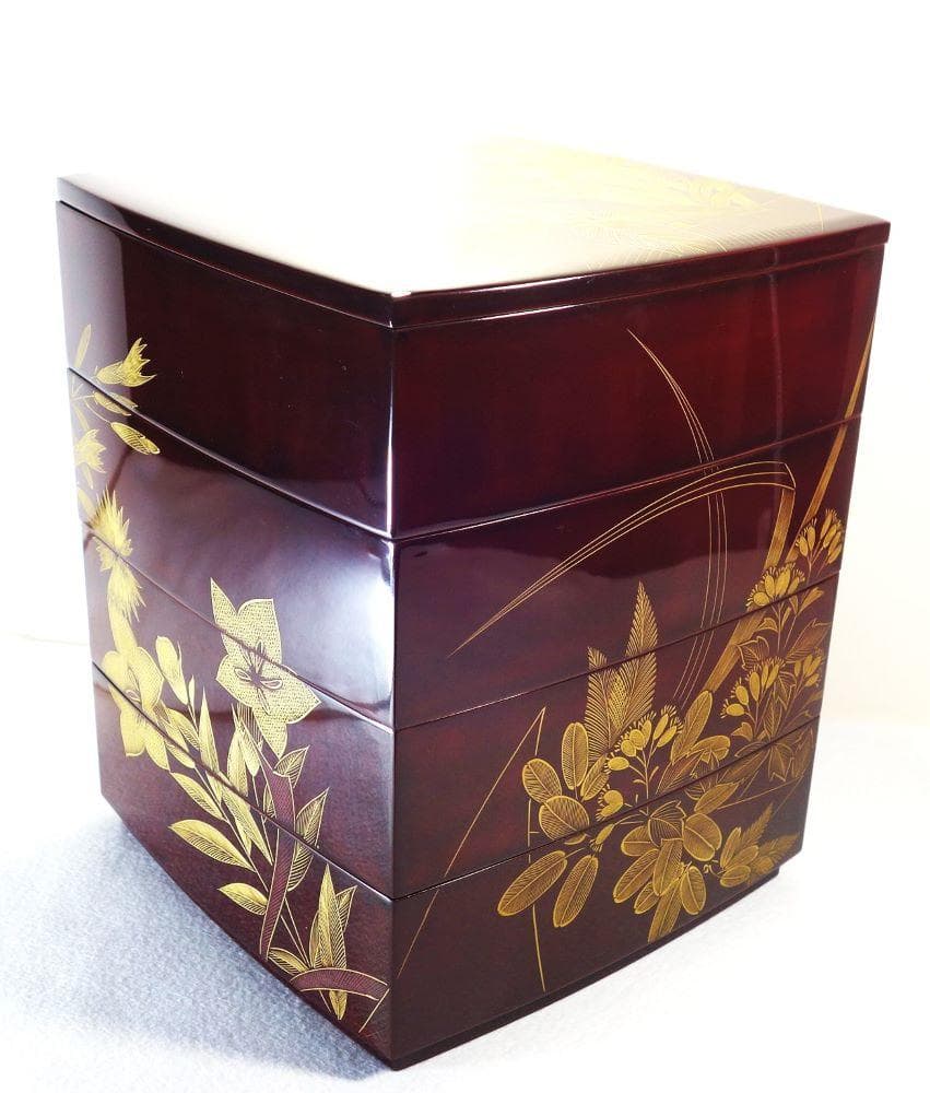 輪島塗 四季草花文様 四段重箱