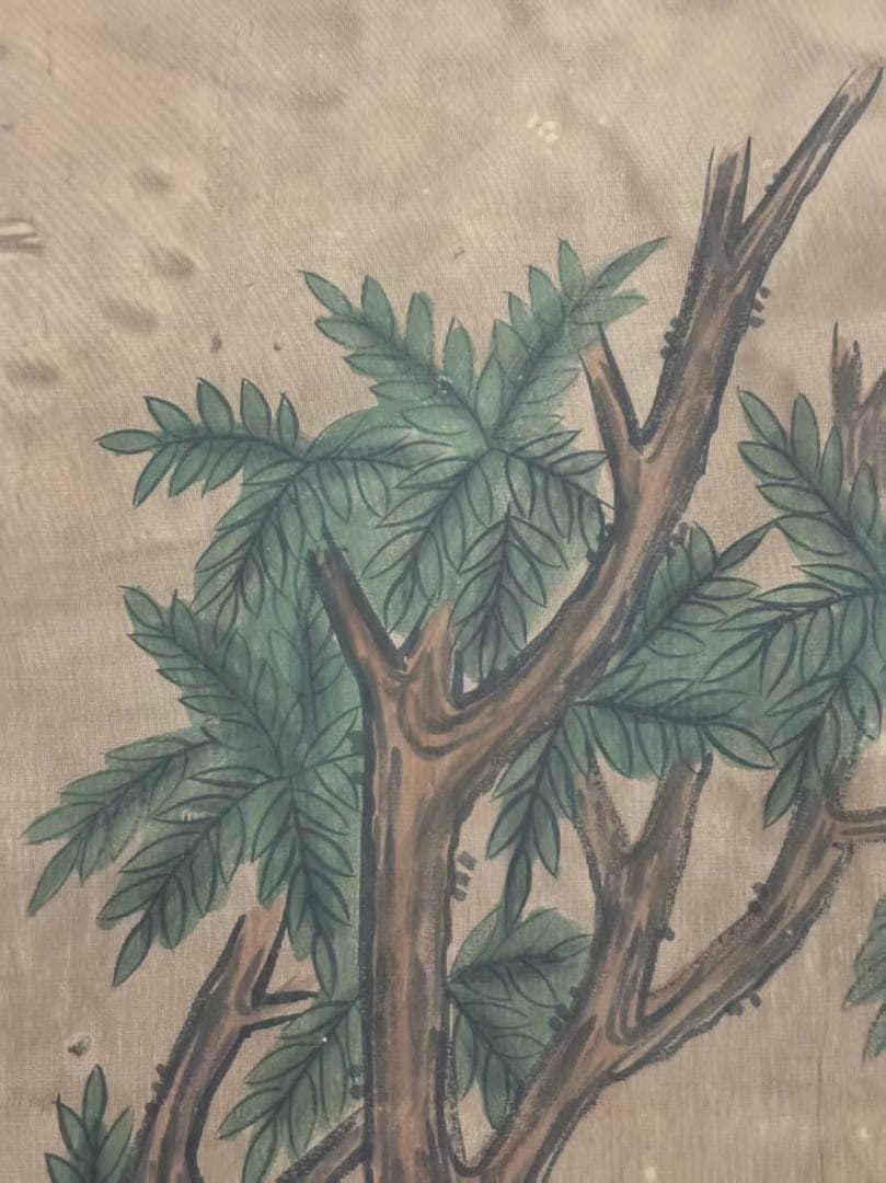 中国古美術 明代 呂紀 手描き掛軸 鳥と木の絵画 絹本 三尺巻き物 書画 中堂画