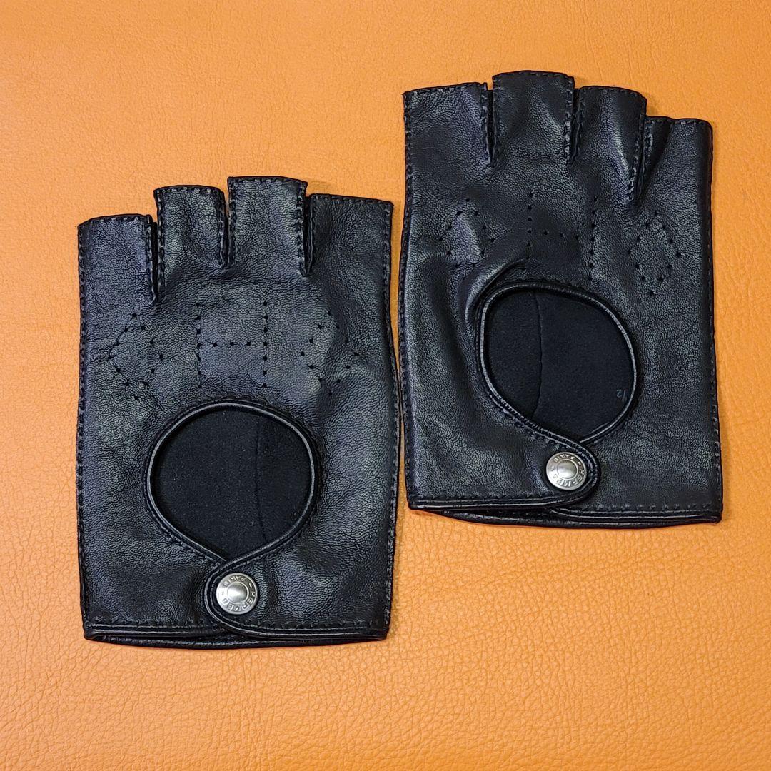 HERMÈS エルメス ブラック 指なしグローブ 8½ 黒 ドライビンググローブ