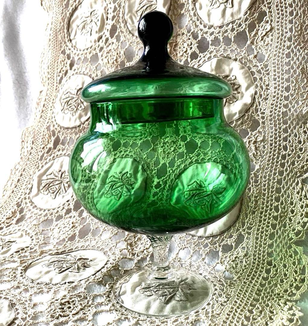 魔女の薬瓶　ヴィンテージ・エンポリベルデガラス　ボンボニエール・キャンディポット