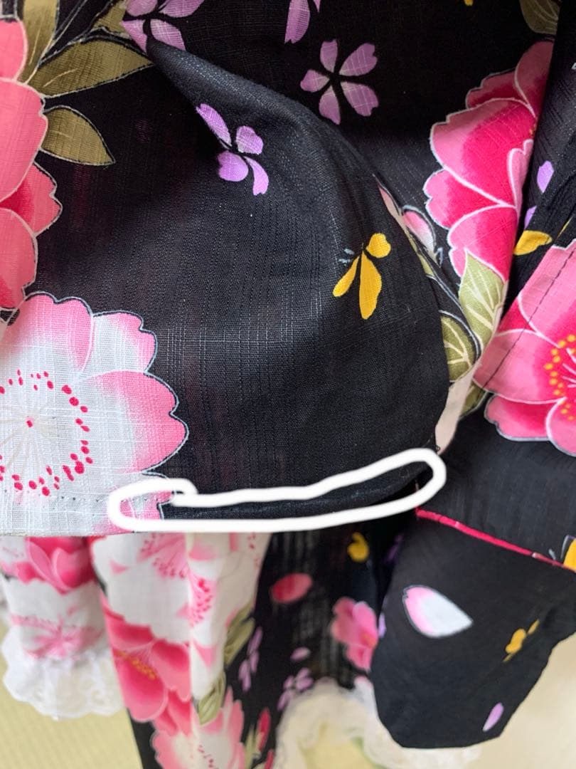 浴衣ドレス　黒ピンク　姫ギャル　地雷　量産　平成　花柄　レース　かわいい