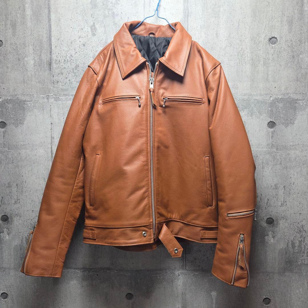ブラウン レザー シングルライダースジャケット 本革