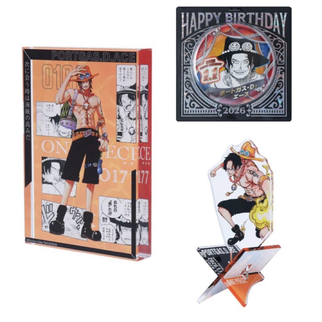 ONEPIECE バースデイ アクリルブロック エース 缶バッジ アクスタ