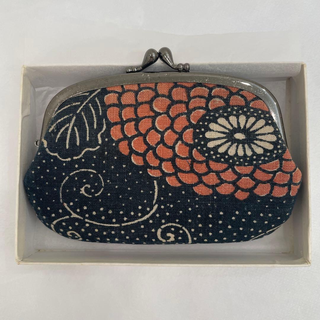 京都ちんぎれや　一点物　古布がま口財布 未使用品　藍色×朱色