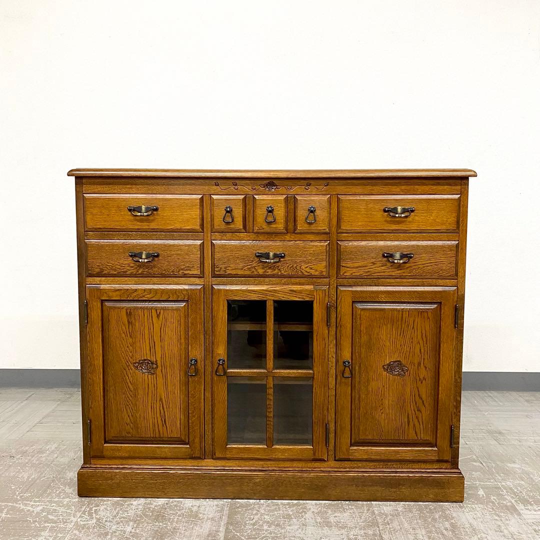 希少 葉山ガーデン 勇峰工芸 花柄サイドボード キャビネット フラワー ナラ材