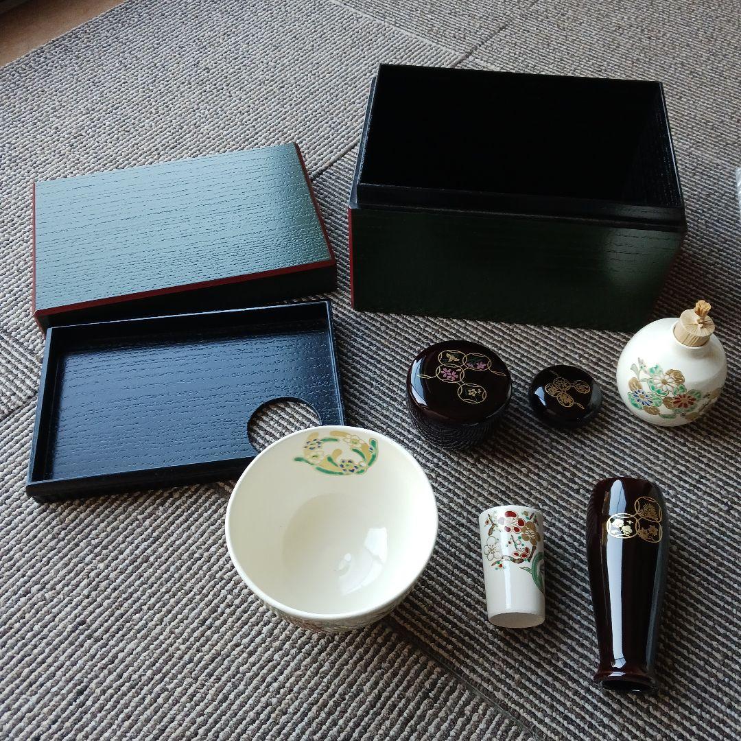 茶道具一式 深緑色茶箱　野点