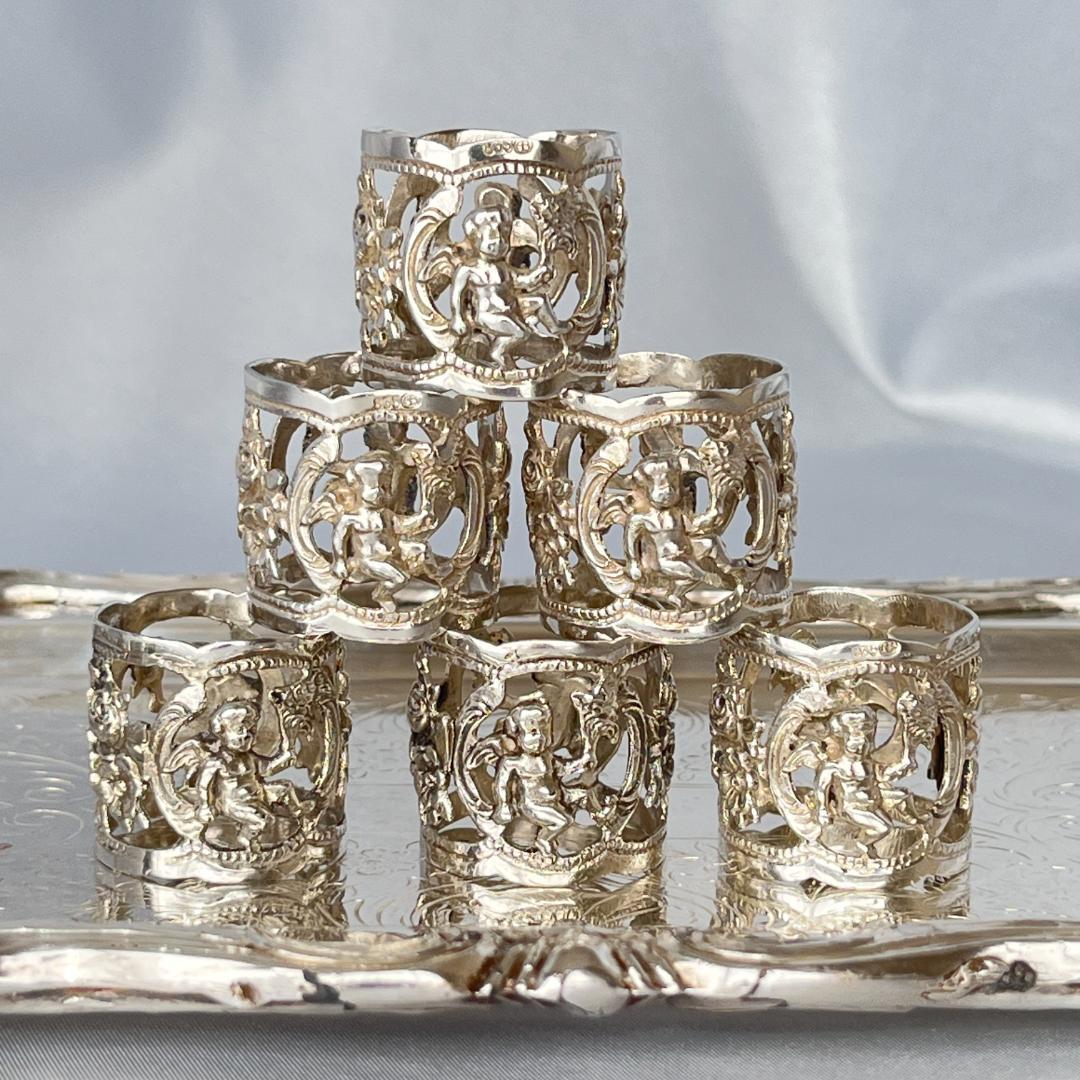 【ALBO】 薔薇と天使のナプキンリング 6個【純銀】