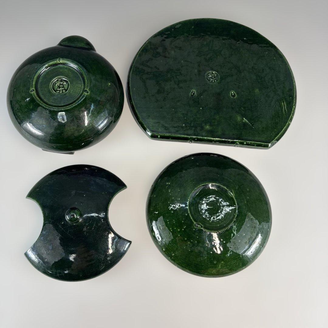 【中古品】茶道具　短檠(タンケイ) 和楽造　夜咄　雀瓦　青楽（紙箱）