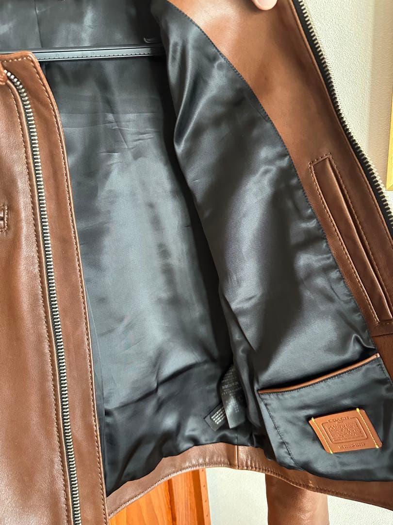 COACH レザーシングルライダースジャケット 48