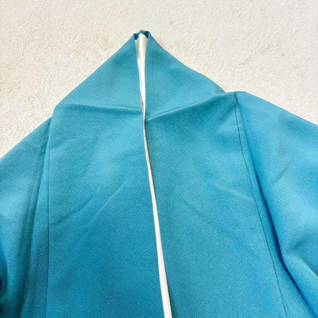 人気色 色無地 納戸色 一つ紋 正絹 広襟 袷 裄64 IS1062☆