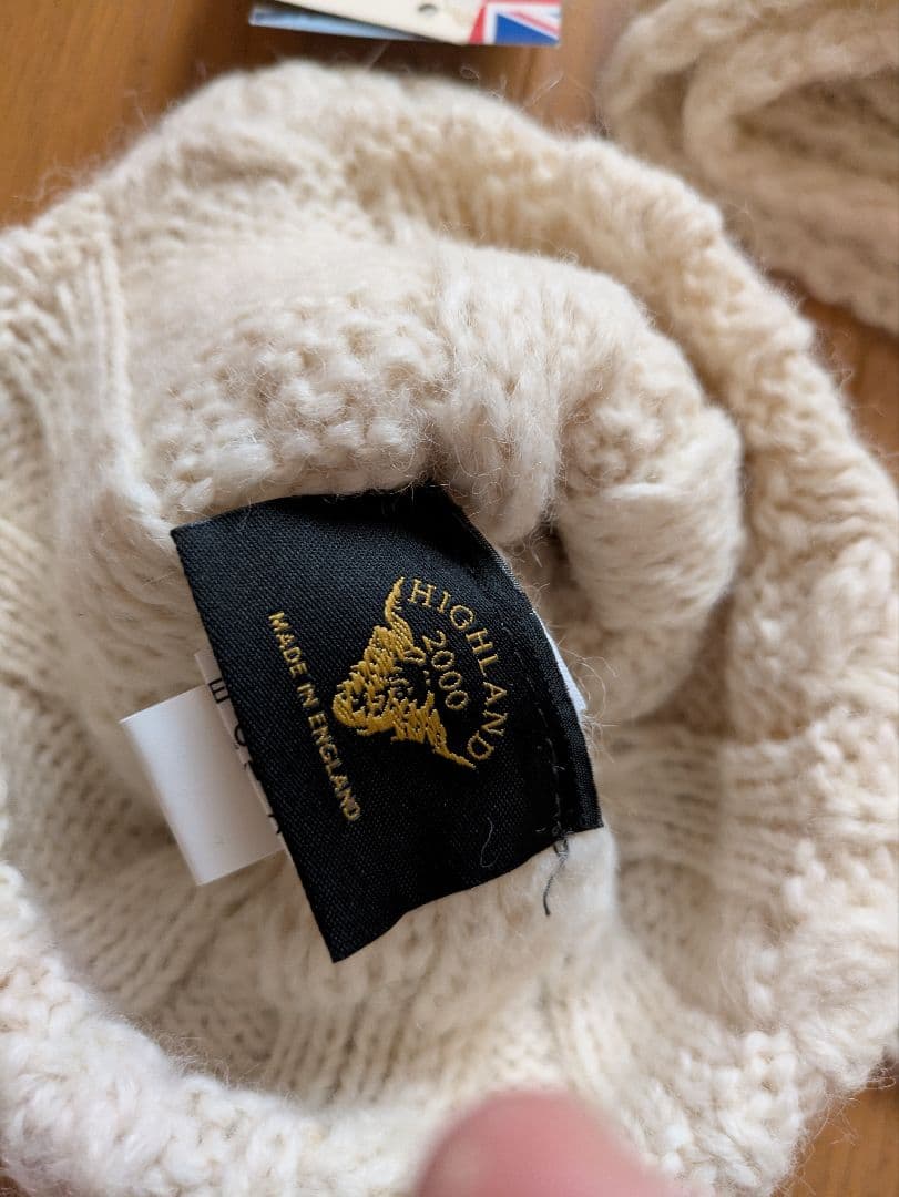 ハイランド2000★アルパカ混アラン編みニット帽＆マフラーセット未使用SHIPS