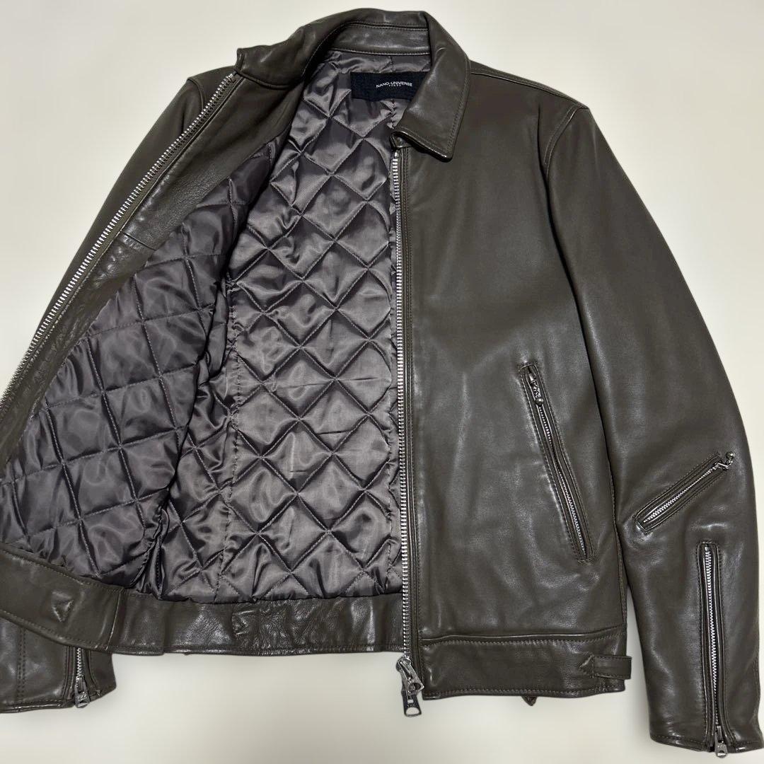 極美品 ナノユニバース レザーライダースジャケット M 羊革 ラムレザー