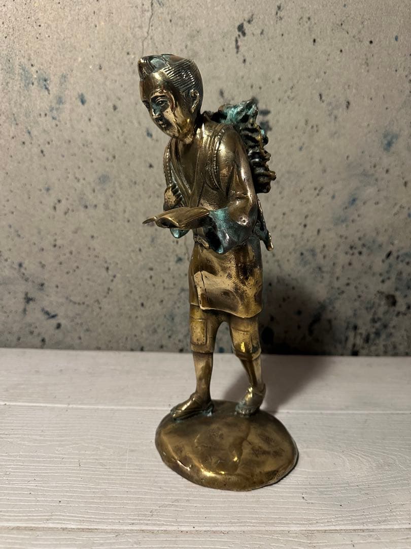 二宮金次郎像 銅像 ブロンズ彫刻 置物 銅製 オブジェ