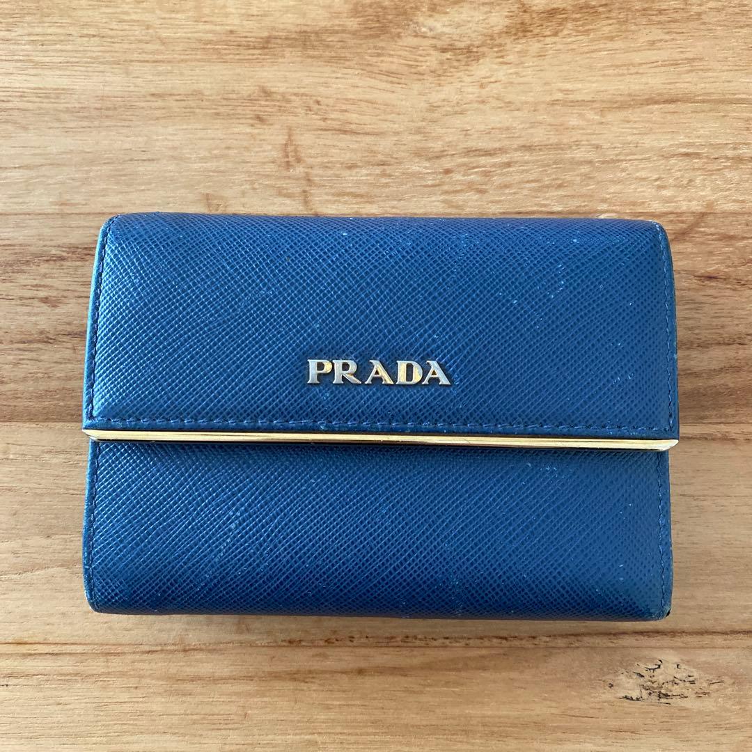 PRADA サフィアーノレザー 三つ折り財布 ネイビー