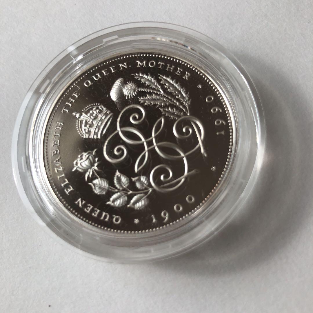 イギリス 1990年 エリザベス皇太后生誕90周年 プルーフ 5ポンド 銀貨