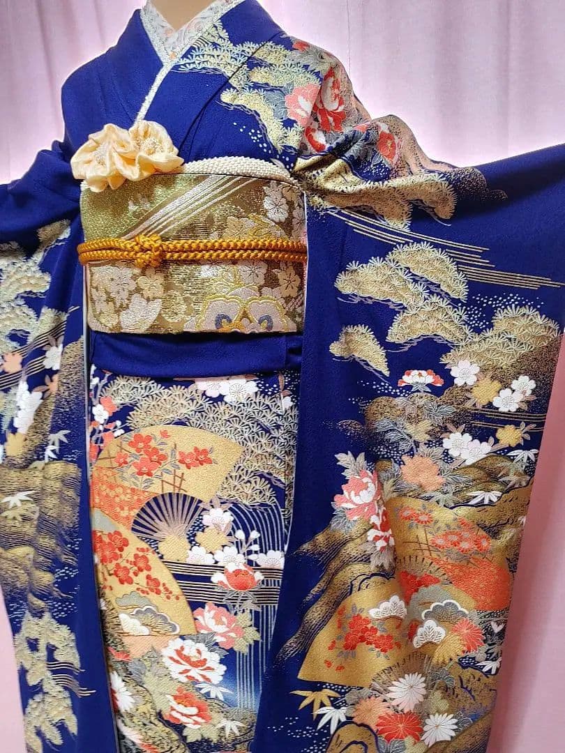 振袖　単品　青　金彩　成人式