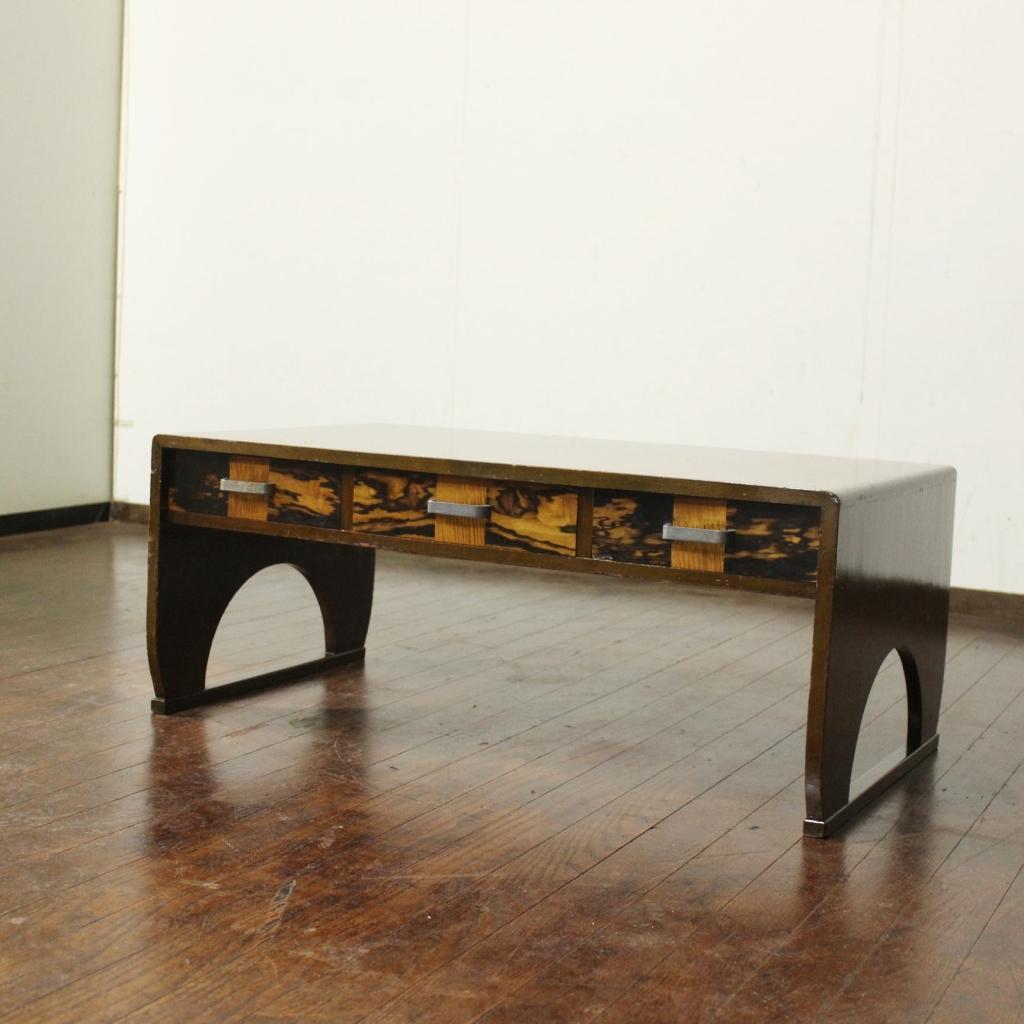 古い文机！抽斗3杯！和時代物テーブルローボードテレビ台古民家古家具作業台黒柿模様