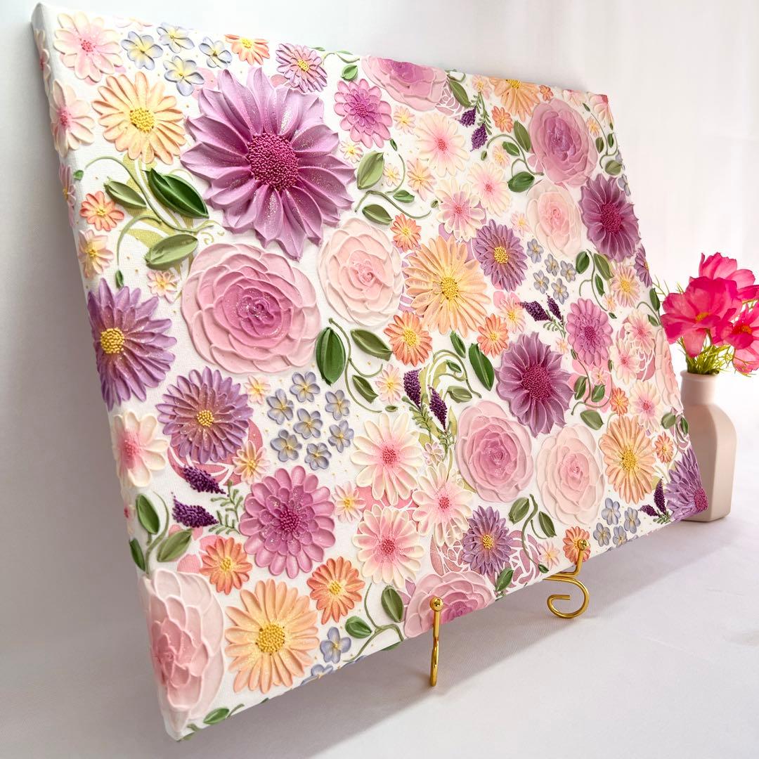 テクスチャーアート　絵画　インテリアアート　花　立体　絵　花の絵　フラワーアート