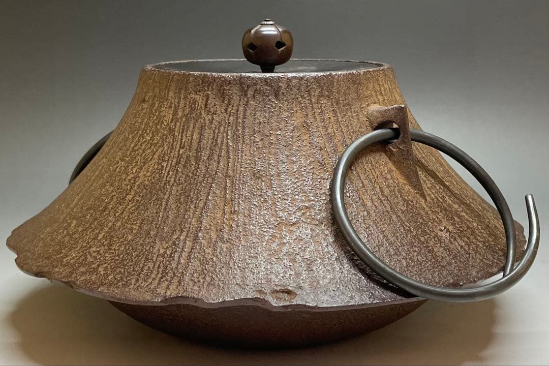 人間国宝　佐藤浄清　茶釜　雪景地紋　富士釜　釜釻　共箱　X803