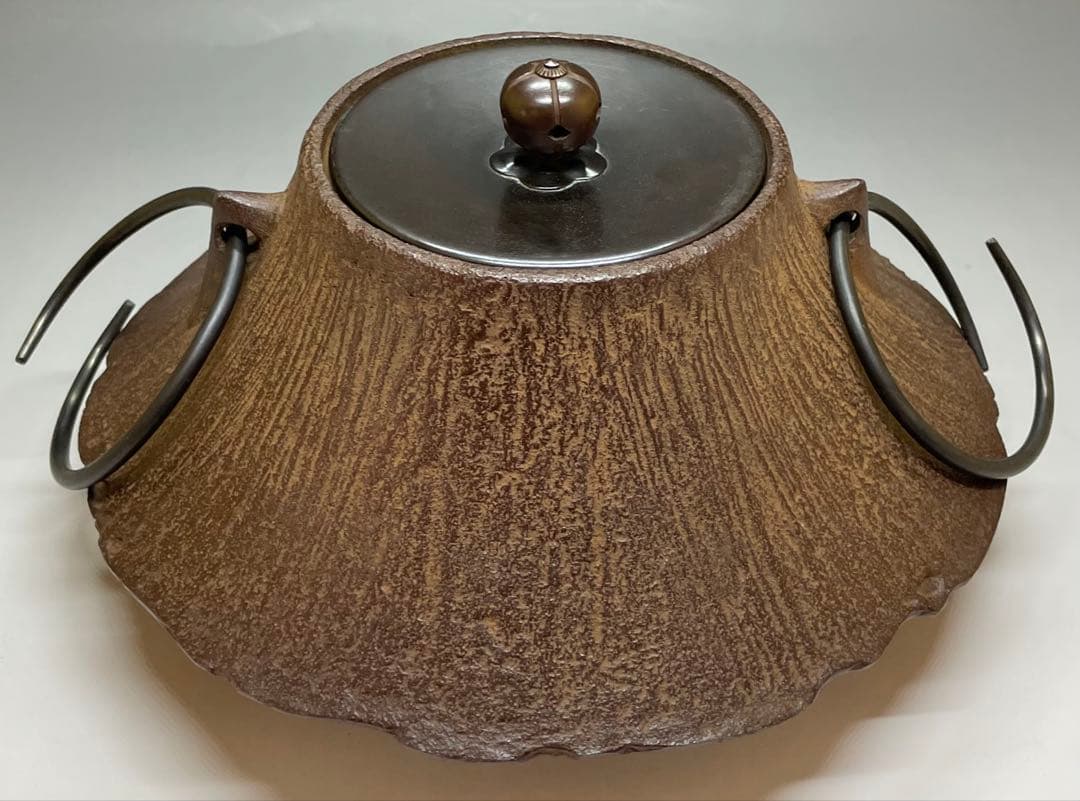 人間国宝　佐藤浄清　茶釜　雪景地紋　富士釜　釜釻　共箱　X803