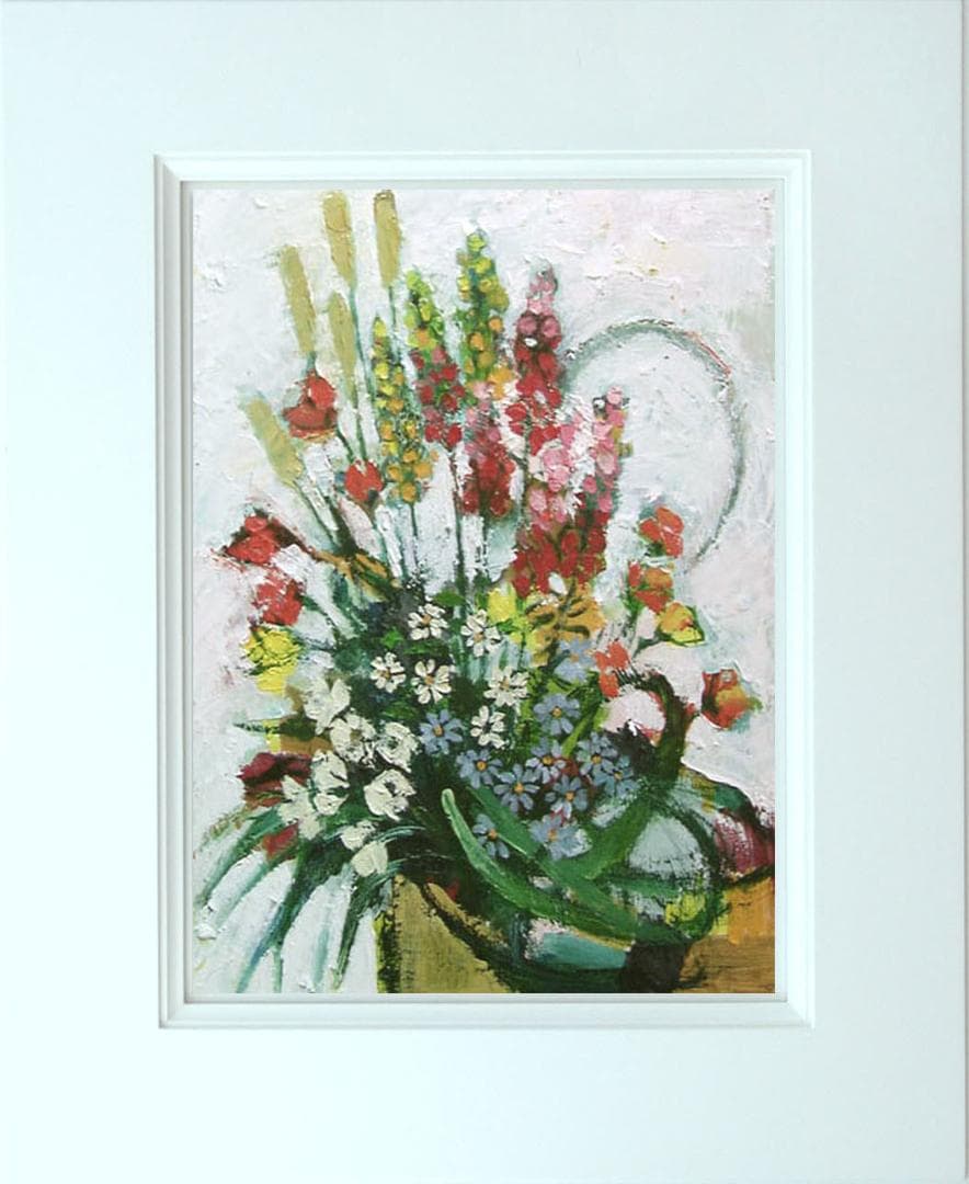 油絵 菅家令子 絵 絵画インテリア 額付(青緑＋金色の枠)uF6-111202花