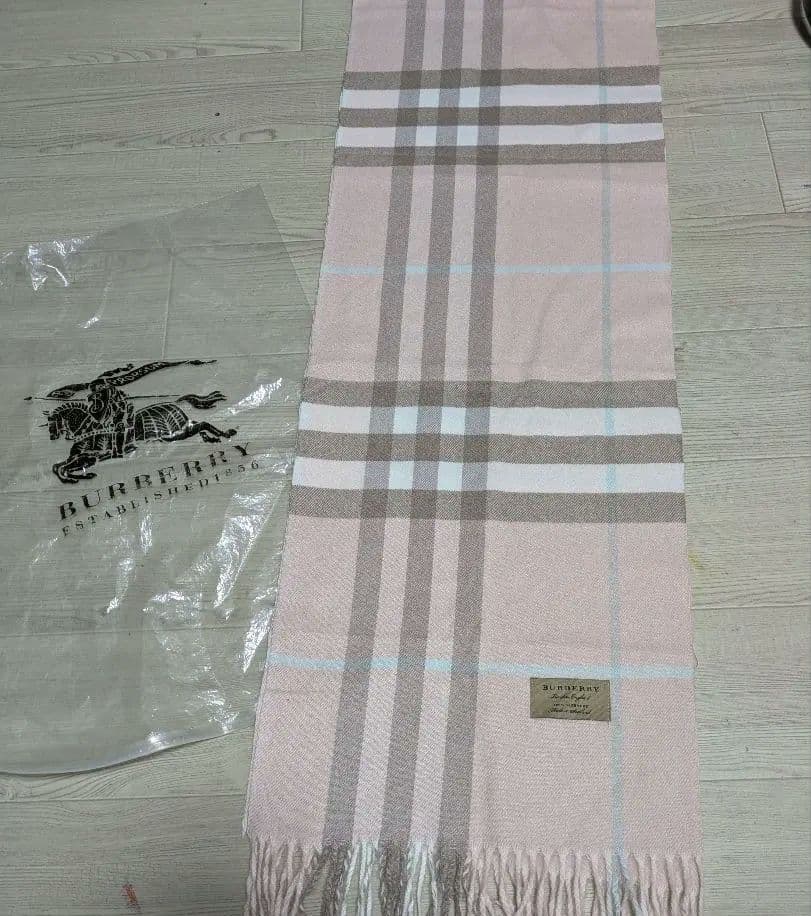 暖かいロングBURBERRY カシミア マフラー ピンク系 チェック