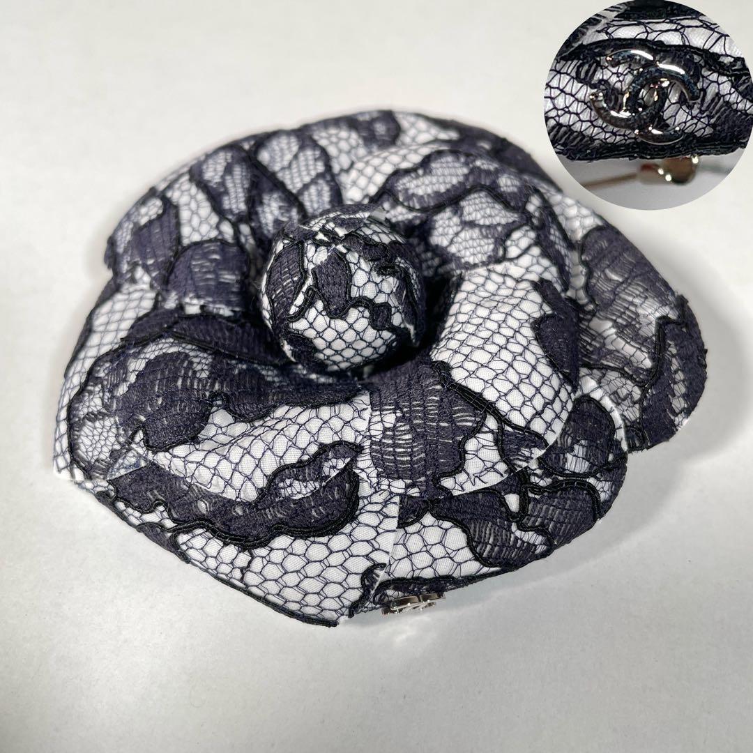 極美品✨シャネル 総レース カメリア ココマーク コサージュ ブローチ
