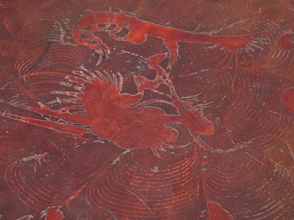 【木】　★ 民俗 描金花卉龍紋木盆 ★　清朝期　當萬茂 在銘　雅玩雑項