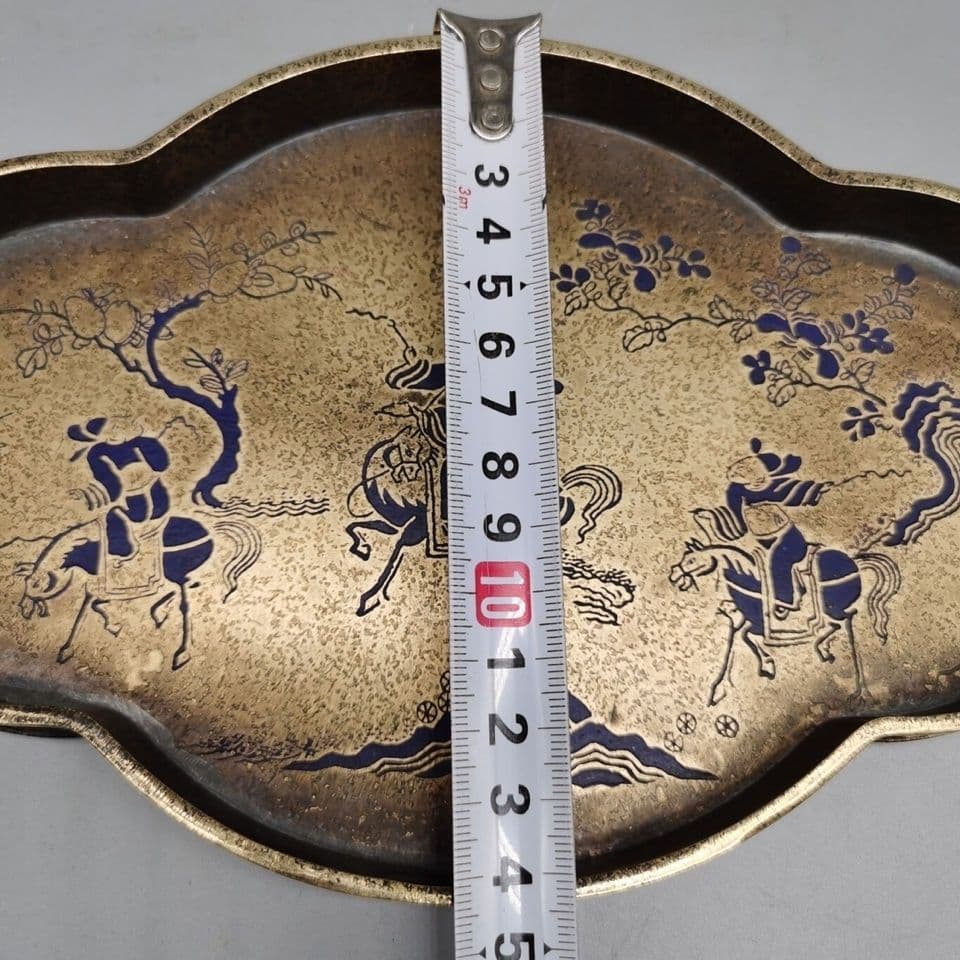 銅 細工 中国茶器 樹紋狩猟図 銅盤 果盤 茶盤銅 茶道具 置物