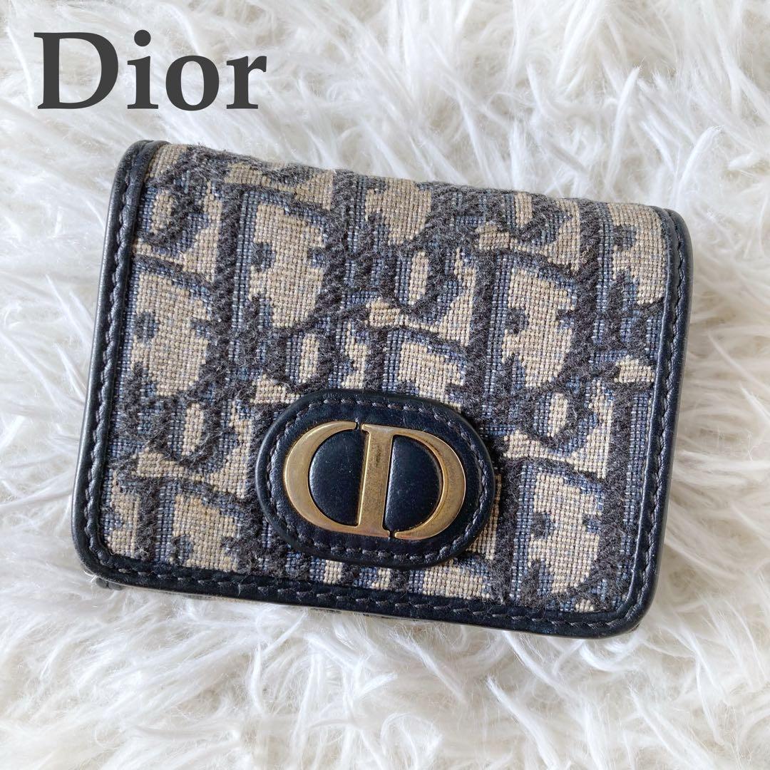 【美品】Dior ディオール オブリーク 三つ折り財布 キャンバス　ネイビー