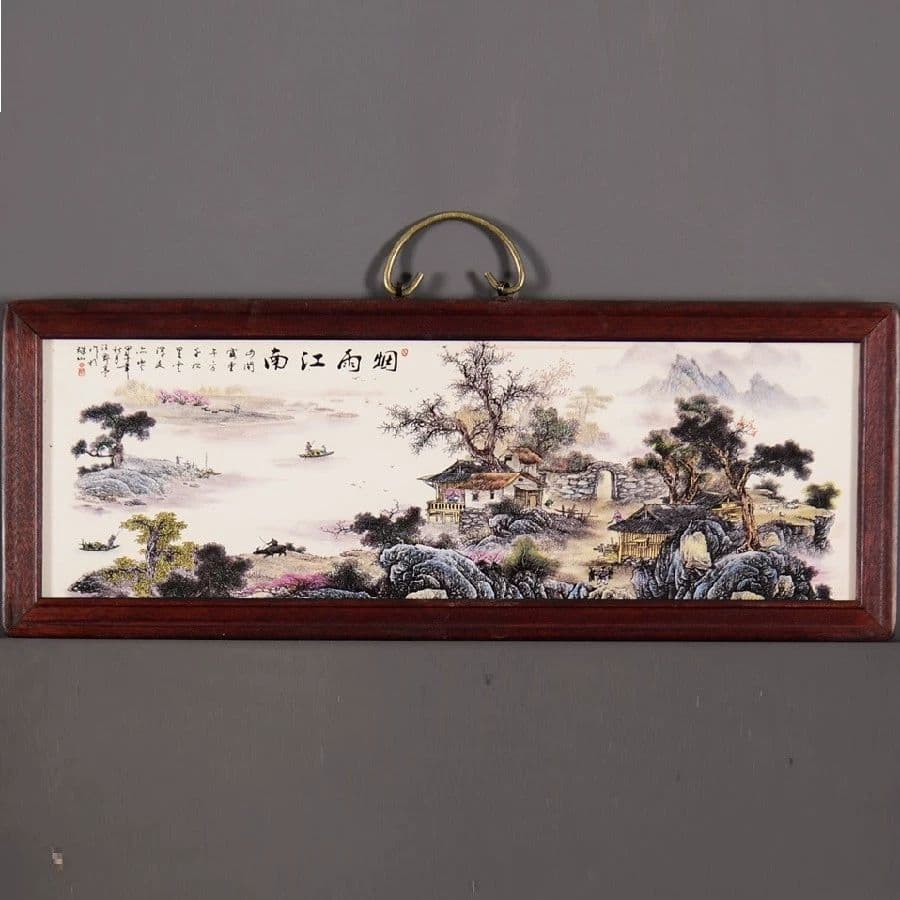 景徳鎮 陶板画 煙雨江南 客間 玄関 茶室書斎 装飾品 現代工芸品 美術品 置物