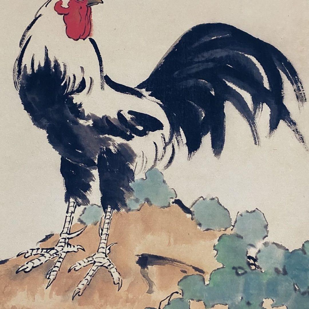 四尺 中堂 水墨画 百年好合図 徐悲鴻風 宣紙 表装済み 証明書付