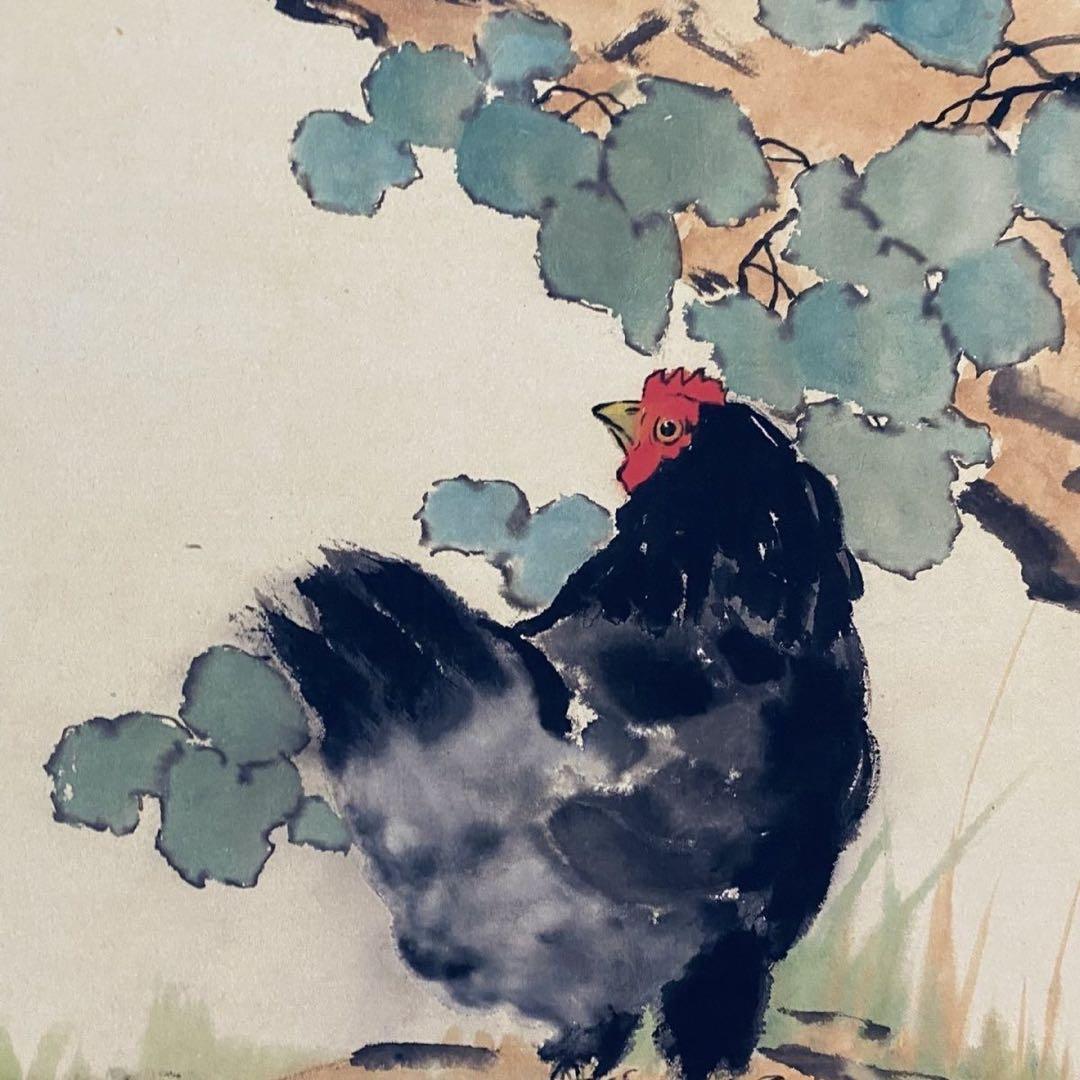 四尺 中堂 水墨画 百年好合図 徐悲鴻風 宣紙 表装済み 証明書付