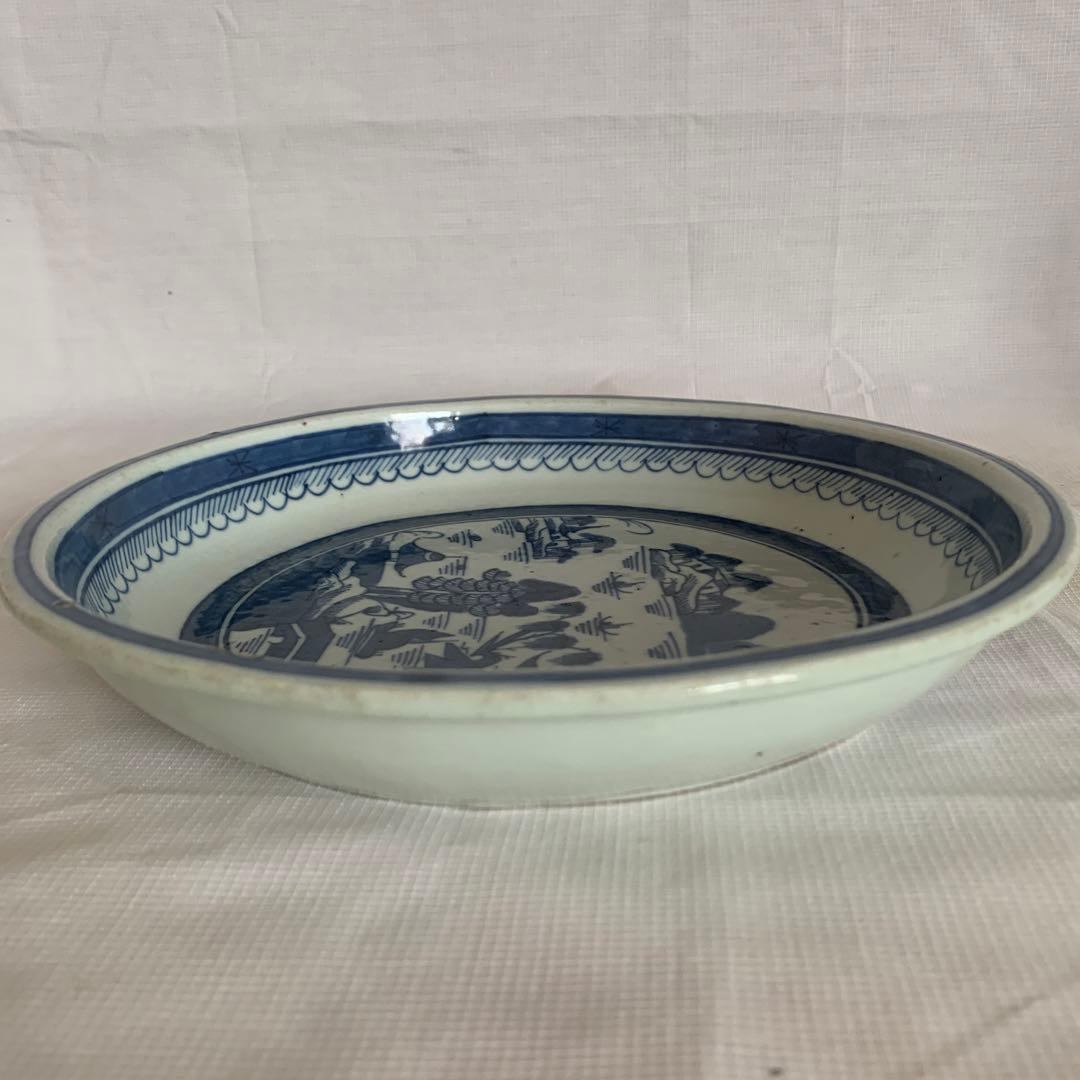 染付鉢 清朝期 山水閣楼 25cm 唐物 青花皿
