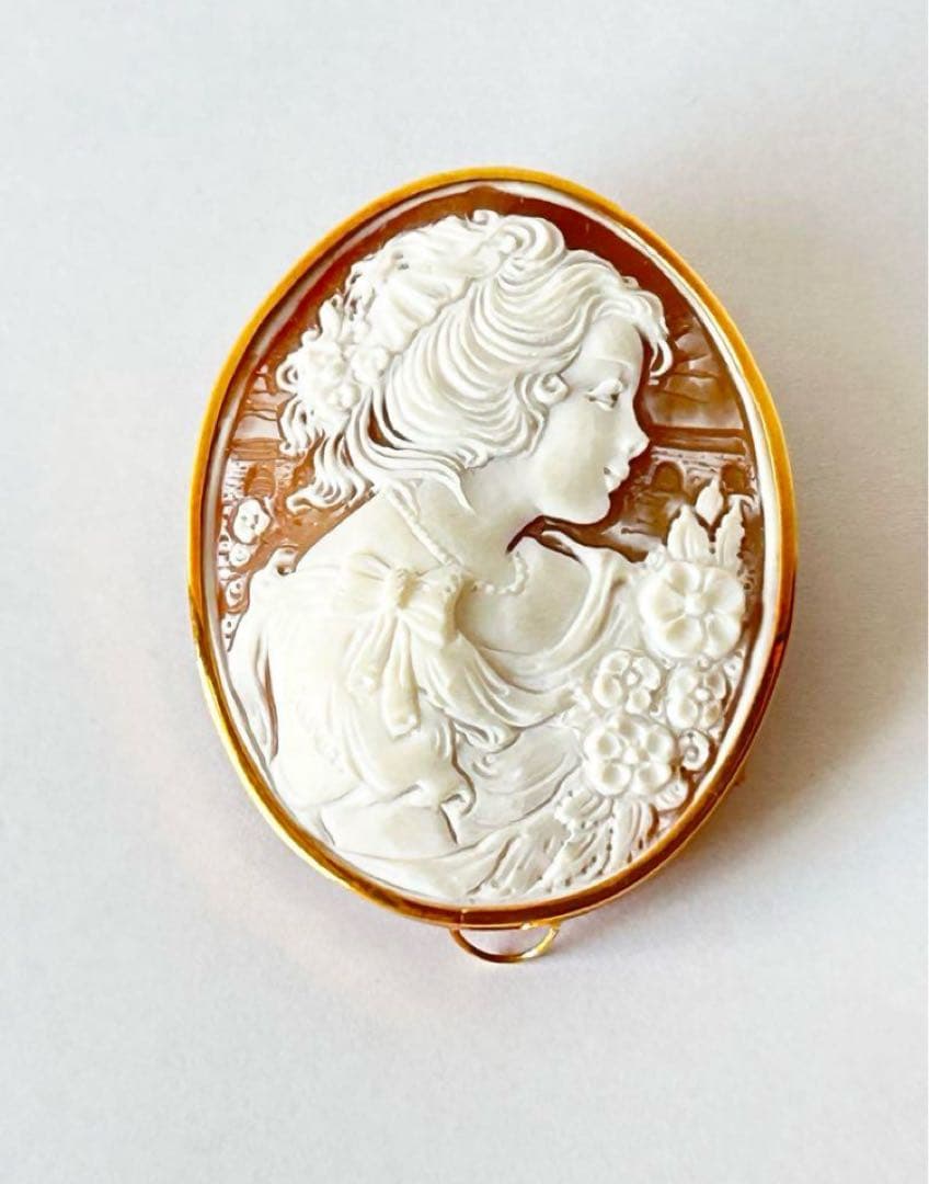 シェルカメオ K18刻印 2way ブローチ ペンダントトップ