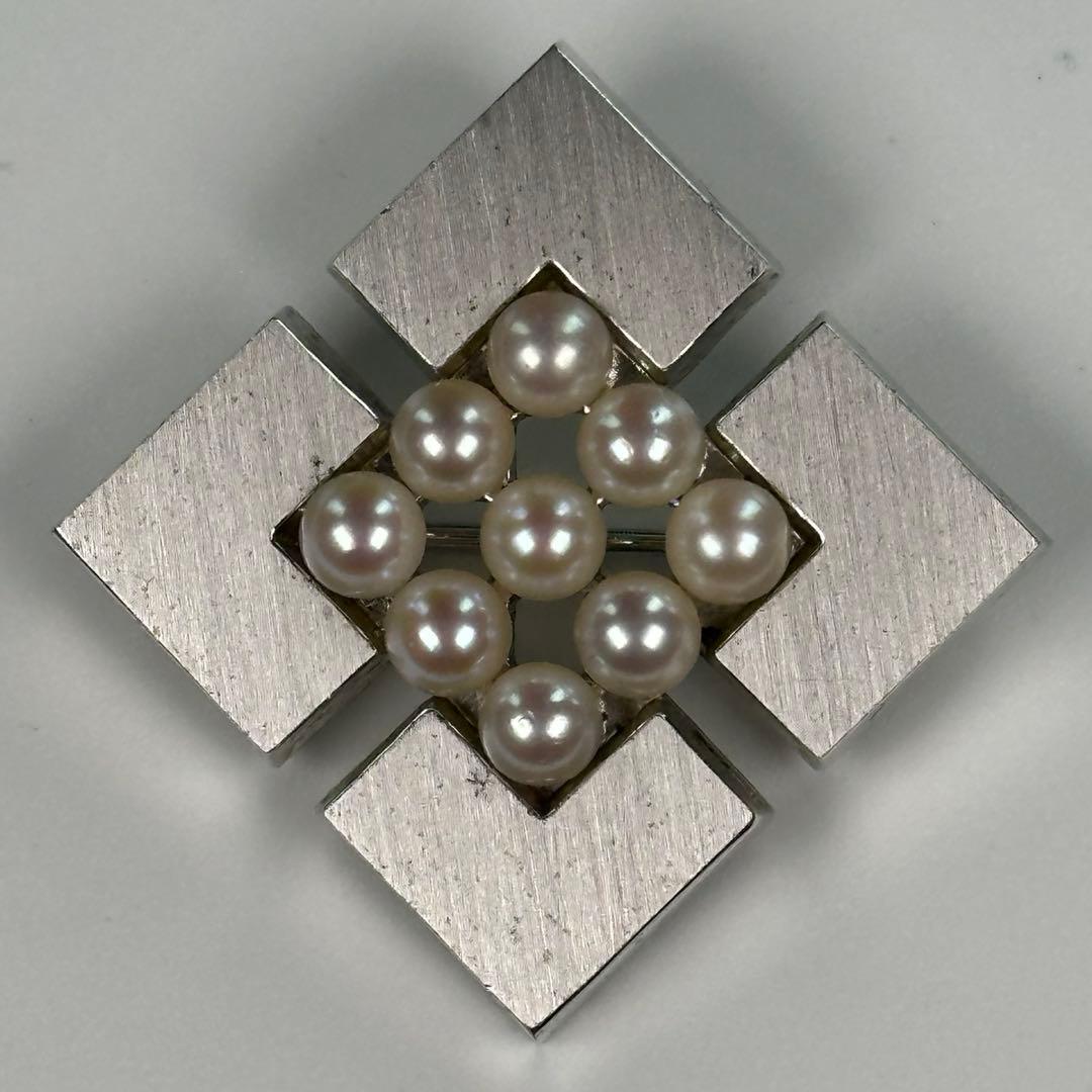 ミキモト SV ベビーパール ブローチ 幾何学デザイン つや消し　シルバー