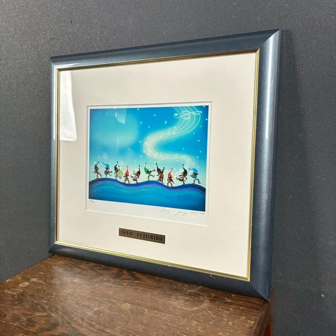 藤城清治「こびとの音楽隊」ダイヤモンドスクリーニング 直筆サイン入り 影絵作家