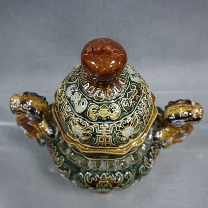 パステル福寿図紋磁器香炉 香道具 景徳鎮 工芸品 美術品 置物