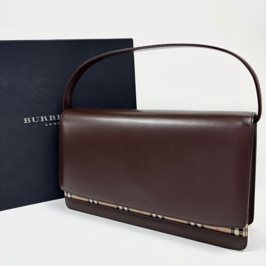 箱付き　バーバリー ハンドバッグ 自立型 ノバチェック シャドーホース ブラウン