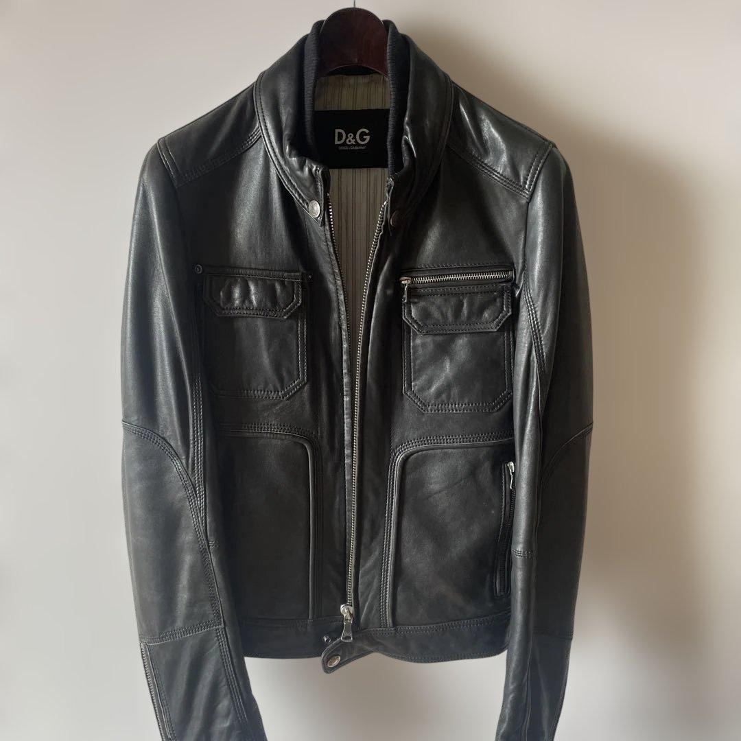 D&G ブラック レザー シングルライダースジャケット サイズ46