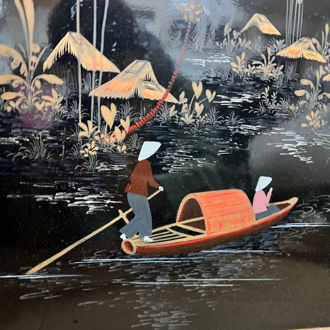 ヴィンテージアジア - ベトナム手塗りブラックラッカーウォールアート