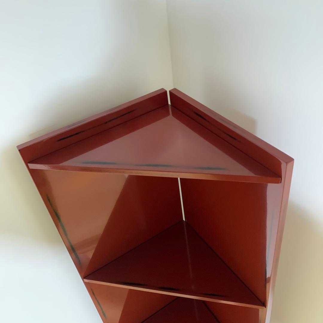 根来塗 コーナーラック 和風 民芸品 和室 飾り台 旅館 和モダン 朱色 レトロ