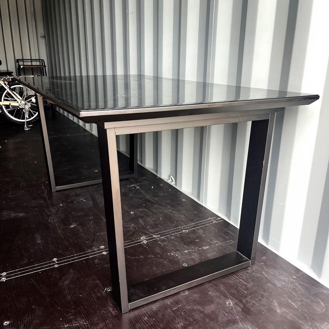 取付無料！松田家具 GT スタイリッシュモダンブラックガラスダイニングテーブル✨